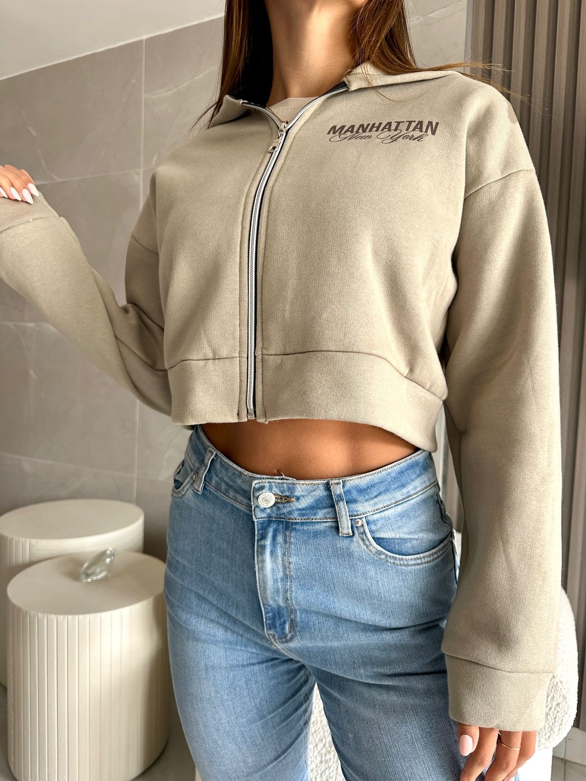 Campera crop frisada